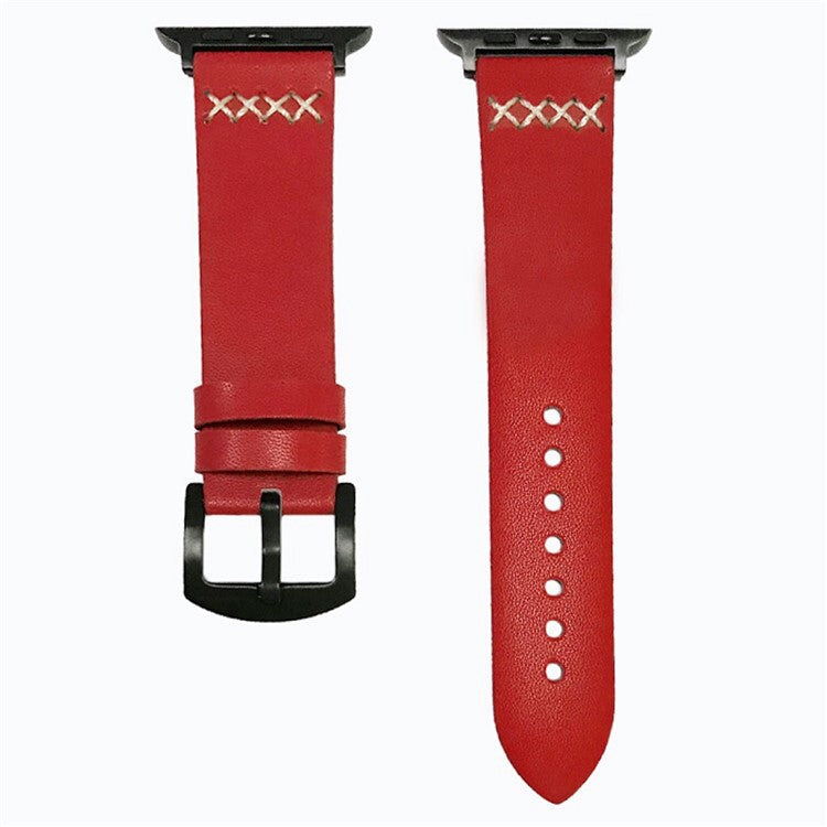 KALEBOL For Apple Watch Series 10 42mm / 9 8 7 41mm / SE (2023) SE (2022) SE 6 5 4 40mm / 3 2 1 38mm Cross-Stitch Leather Watch Strap - Red