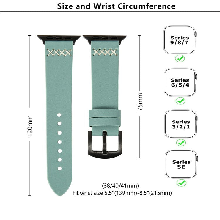 KALEBOL For Apple Watch Series 10 42mm / 9 8 7 41mm / SE (2023) SE (2022) SE 6 5 4 40mm / 3 2 1 38mm Cross-Stitch Leather Watch Strap - Red