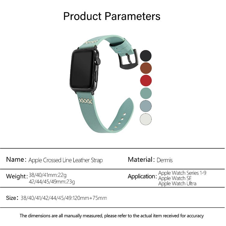 KALEBOL For Apple Watch Series 10 42mm / 9 8 7 41mm / SE (2023) SE (2022) SE 6 5 4 40mm / 3 2 1 38mm Cross-Stitch Leather Watch Strap - Red