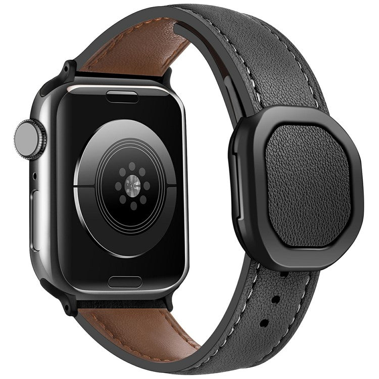 KALEBOL For Apple Watch 10 46mm / Ultra 2 / Ultra 49mm / 9 8 7 45mm / SE (2023) SE (2022) SE 6 5 4 44mm / 3 2 1 42mm Genuine Cow Leather Band -  Black