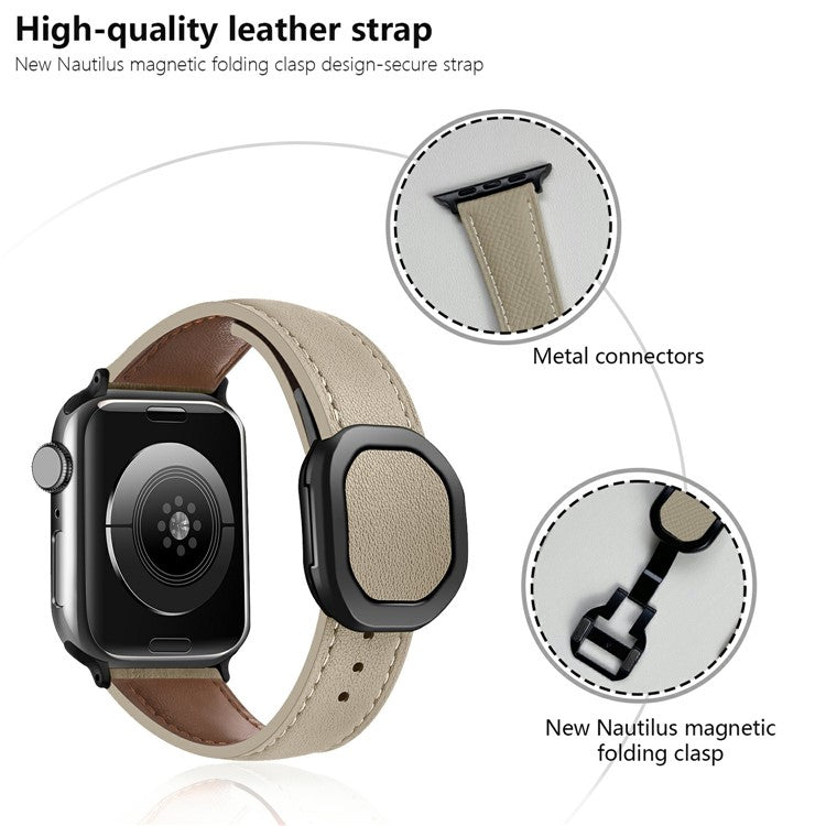 KALEBOL For Apple Watch 10 46mm / Ultra 2 / Ultra 49mm / 9 8 7 45mm / SE (2023) SE (2022) SE 6 5 4 44mm / 3 2 1 42mm Genuine Cow Leather Band -  Black