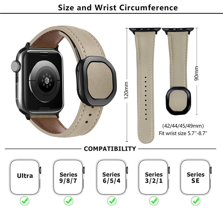 KALEBOL For Apple Watch 10 46mm / Ultra 2 / Ultra 49mm / 9 8 7 45mm / SE (2023) SE (2022) SE 6 5 4 44mm / 3 2 1 42mm Genuine Cow Leather Band -  Black