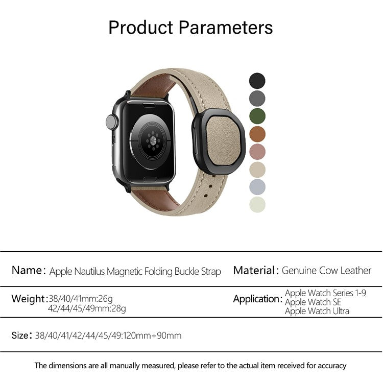 KALEBOL For Apple Watch Series 10 42mm / 9 8 7 41mm / SE (2023) SE (2022) SE 6 5 4 40mm / 3 2 1 38mm Genuine Cow Leather Band - Army Green