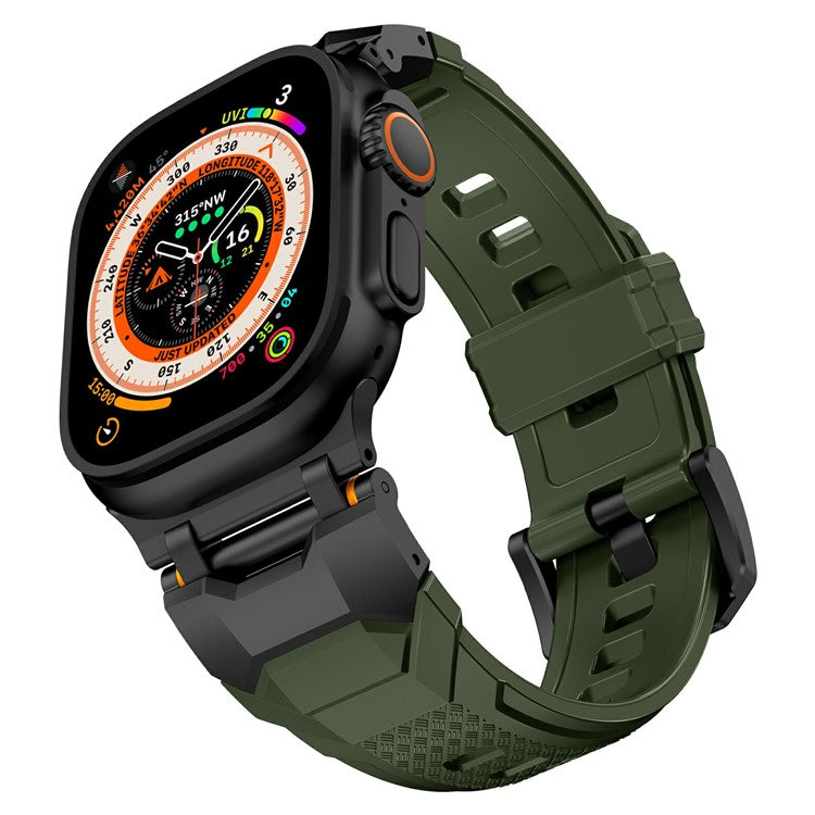 For Apple Watch 10 46mm / Ultra 2 / Ultra 49mm / 9 8 7 45mm / SE (2023) SE (2022) SE 6 5 4 44mm / 3 2 1 42mm Liquid Silicone Strap - Titanium+Green