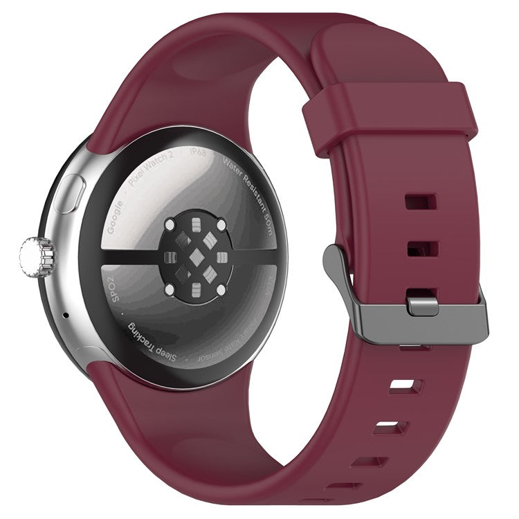 For Google Pixel Watch 3 45mm Silicone Watch Band Replacement Strap with Metal Connector - Wine Red
