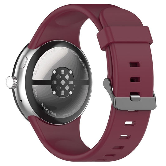 For Google Pixel Watch 3 45mm Silicone Watch Band Replacement Strap with Metal Connector - Wine Red