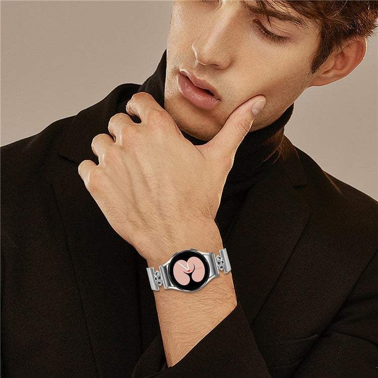 For Samsung Galaxy Watch 5 Pro / Watch 5 / Watch4 Milanese Watch Band Flower Stainless Steel Strap with Connector - Silver