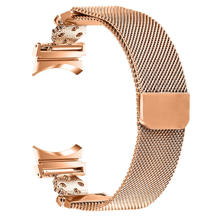 For Samsung Galaxy Watch7 44mm / 40mm Milanese Watch Band Flower Stainless Steel Strap with Connector - Rose Gold