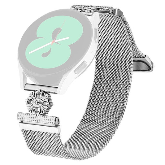 For Samsung Galaxy Watch4 Classic 46mm / 42mm Milanese Band Flower Stainless Steel Magnetic Mesh Watch Strap - Silver