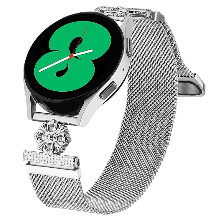 For Samsung Galaxy Watch4 Classic 46mm / 42mm Milanese Band Flower Stainless Steel Magnetic Mesh Watch Strap - Silver