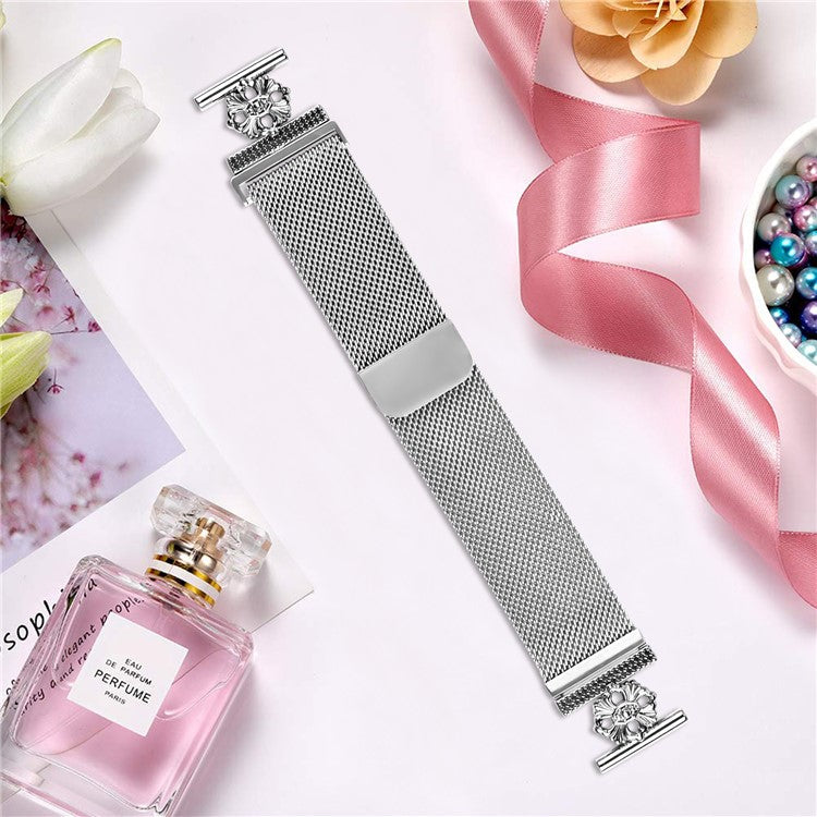 For Samsung Galaxy Watch4 Classic 46mm / 42mm Milanese Band Flower Stainless Steel Magnetic Mesh Watch Strap - Silver