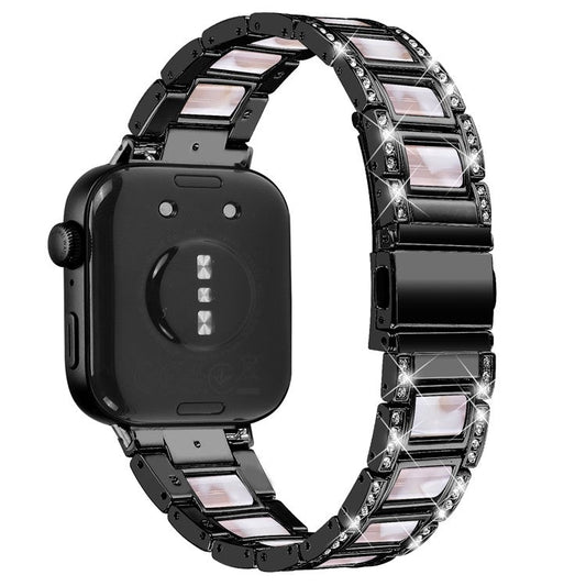 For Huawei Watch Fit 3 Metal Alloy Watch Band Rhinestones Resin Wristband Bracelet - Black+Pink Mix