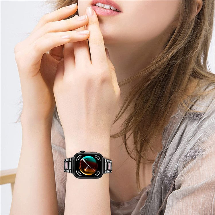 For Huawei Watch Fit 3 Metal Alloy Watch Band Rhinestones Resin Wristband Bracelet - Black+Pink