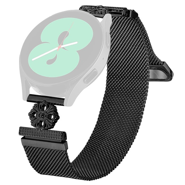 For Samsung Galaxy Watch Active Milanese Band Flower Stainless Steel Magnetic Mesh Watch Strap - Black