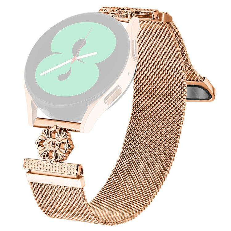 For Samsung Galaxy Watch4 Classic 42mm / 46mm Milanese Band Flower Stainless Steel Magnetic Mesh Watch Strap - Rose Gold