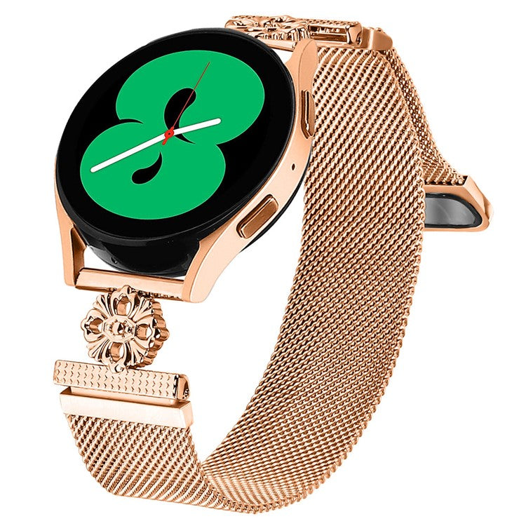 For Samsung Galaxy Watch4 Classic 42mm / 46mm Milanese Band Flower Stainless Steel Magnetic Mesh Watch Strap - Rose Gold