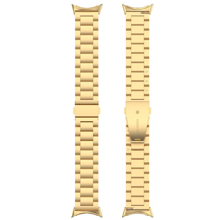 For Google Pixel Watch 3 45mm Watch Strap 3-bead Stainless Steel Replacement Wrist Band - Gold