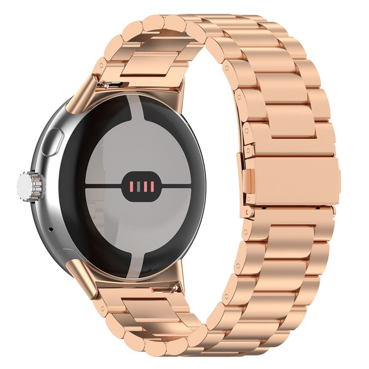 For Google Pixel Watch 3 45mm Watch Strap 3-bead Stainless Steel Replacement Wrist Band - Rose Gold