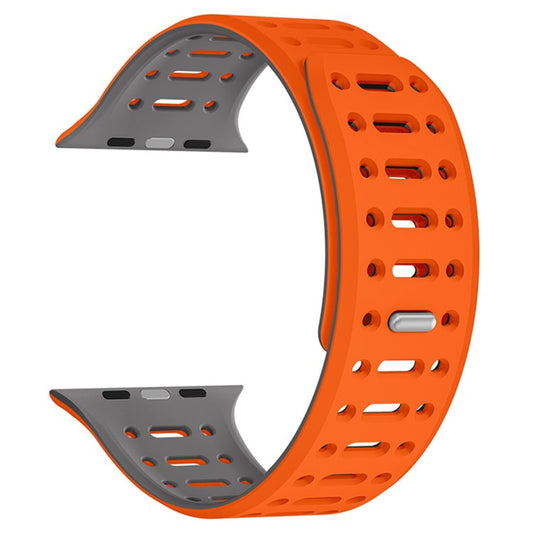 For Apple Watch 10 42mm / 9 8 7 41mm / SE (2023) SE (2022) SE 6 5 4 40mm / 3 2 1 38mm Magnetic Silicone Sport Band - Orange  /  Grey