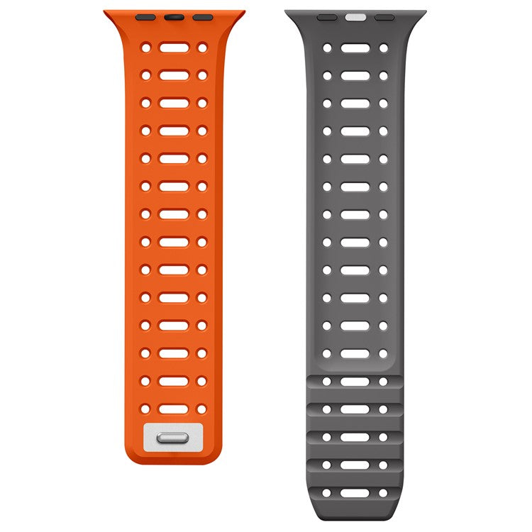 For Apple Watch 10 42mm / 9 8 7 41mm / SE (2023) SE (2022) SE 6 5 4 40mm / 3 2 1 38mm Magnetic Silicone Sport Band - Orange  /  Grey