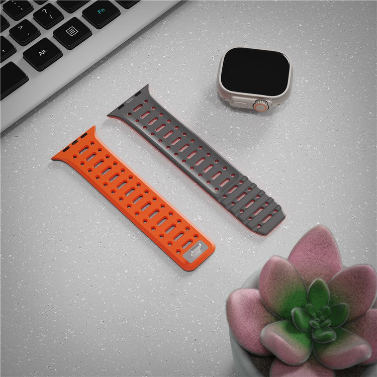 For Apple Watch 10 42mm / 9 8 7 41mm / SE (2023) SE (2022) SE 6 5 4 40mm / 3 2 1 38mm Magnetic Silicone Sport Band - Orange  /  Grey