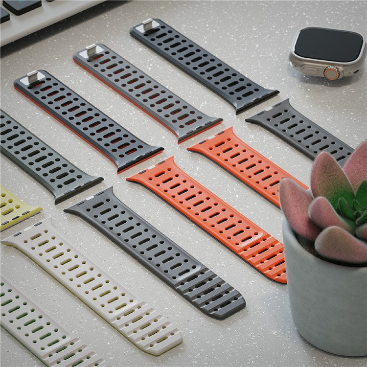 For Apple Watch 10 42mm / 9 8 7 41mm / SE (2023) SE (2022) SE 6 5 4 40mm / 3 2 1 38mm Magnetic Silicone Sport Band - Orange  /  Grey