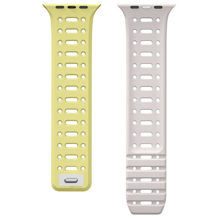 For Apple Watch 10 42mm / 9 8 7 41mm / SE (2023) SE (2022) SE 6 5 4 40mm / 3 2 1 38mm Magnetic Silicone Sport Band - Lemon Yellow  /  Grey