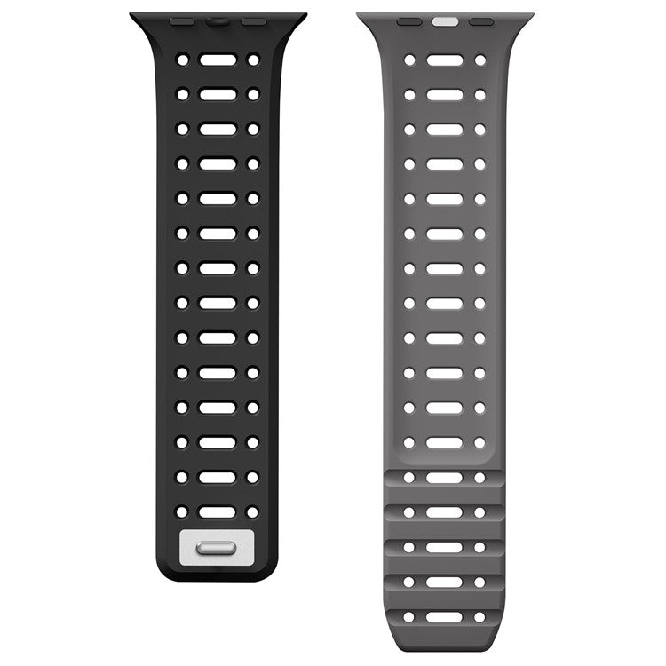 For Apple Watch 10 46mm / Ultra 2 / Ultra 49mm / 9 8 7 45mm / SE (2023) SE (2022) SE 6 5 4 44mm / 3 2 1 42mm Magnetic Silicone Sport Band - Black  /  Grey