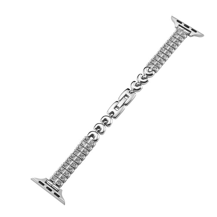 For Apple Watch Series 10 42mm / 9 8 7 41mm / SE (2023) SE (2022) SE 6 5 4 40mm / 3 2 1 38mm Double Row Rhinestones Metal Watch Strap - Silver