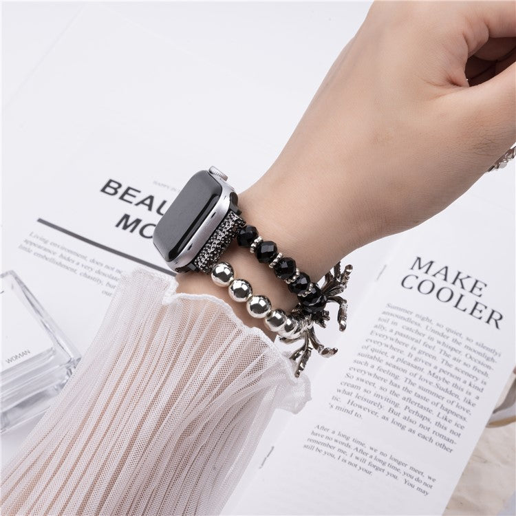 For Apple Watch Series 10 42mm / 9 8 7 41mm / SE (2023) SE (2022) SE 6 5 4 40mm / 3 2 1 38mm Spider Beads Strap Bracelet - Silver