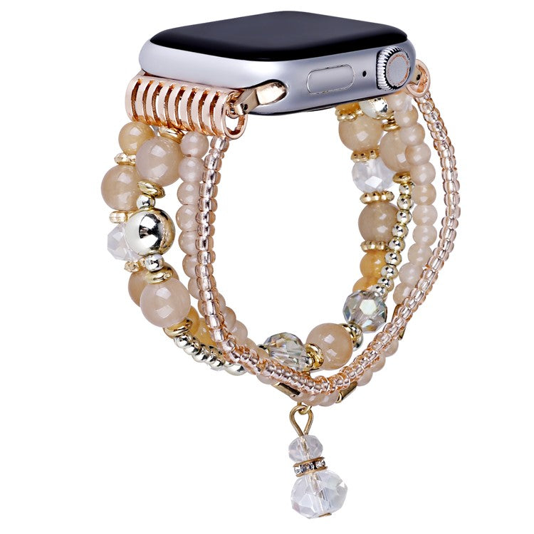 For Apple Watch Series 10 42mm / 9 8 7 41mm / SE (2023) SE (2022) SE 6 5 4 40mm / 3 2 1 38mm Four Rows Bead Chain Strap - Apricot