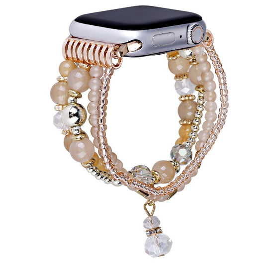 For Apple Watch Series 10 42mm / 9 8 7 41mm / SE (2023) SE (2022) SE 6 5 4 40mm / 3 2 1 38mm Four Rows Bead Chain Strap - Apricot