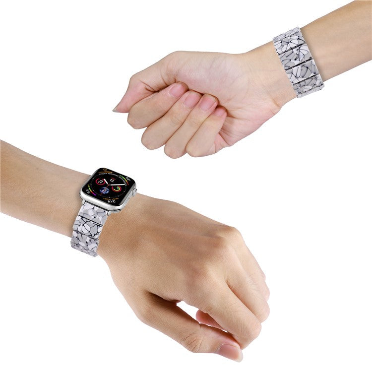 For Apple Watch 10 46mm / Ultra 2 / Ultra 49mm / 9 8 7 45mm / SE (2023) SE (2022) SE 6 5 4 44mm / 3 2 1 42mm Resin Blocks Strap - Pearl White