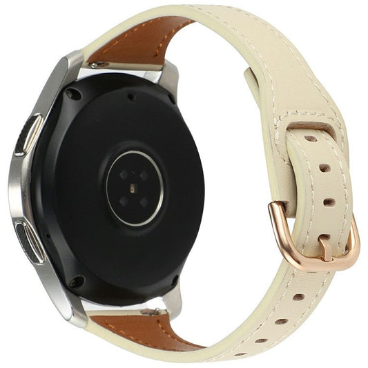 For Samsung Galaxy Watch7 44mm 40mm / Watch FE 40mm / Huawei Watch GT 3 42mm Genuine Cow Leather 20mm Watch Strap - Beige+Rose Gold Buckle