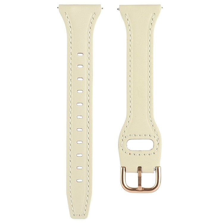 For Samsung Galaxy Watch7 44mm 40mm / Watch FE 40mm / Huawei Watch GT 3 42mm Genuine Cow Leather 20mm Watch Strap - Beige+Rose Gold Buckle