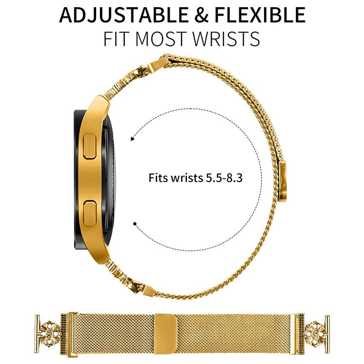 For Huami Amazfit GTR 42mm Milanese Band Flower Stainless Steel Magnetic Mesh Watch Strap - Gold