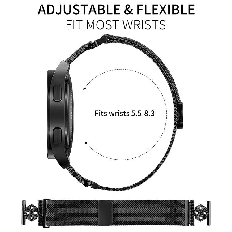 For Huami Amazfit Pop Pro Milanese Band Flower Stainless Steel Magnetic Mesh Watch Strap - Black