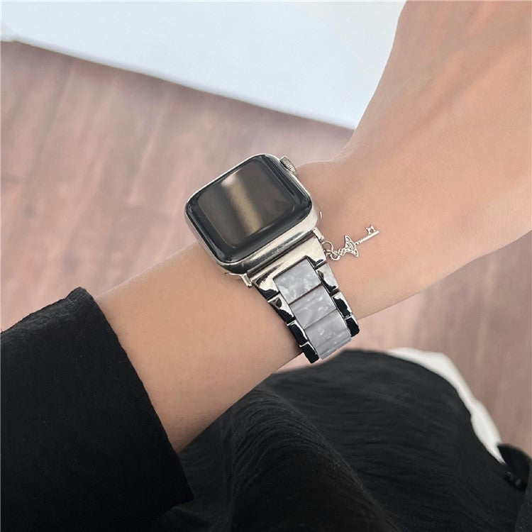 Resin+Zinc Alloy Strap for Apple Watch Series 10 42mm  /  Series 9 8 7 41mm  /  SE (2023) SE (2022) SE 6 5 4 40mm  /  3 2 1 38mm Band - Silver Splicing