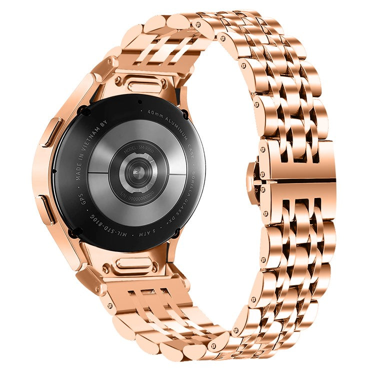 For Samsung Galaxy Watch7 44mm 40mm Metal Watch Band 7-Beads Strap with Quick Release Connector - Rose Gold