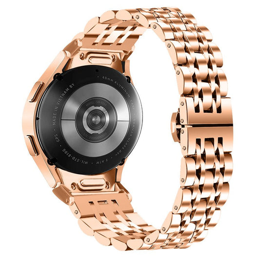 For Samsung Galaxy Watch7 44mm 40mm Metal Watch Band 7-Beads Strap with Quick Release Connector - Rose Gold