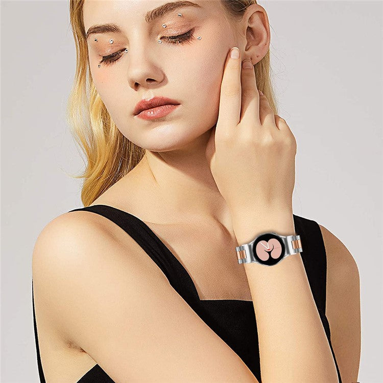 For Samsung Galaxy Watch7 40mm / 44mm Strap Quick Release Connector Stainless Steel Watch Band - Silver / Rose Gold