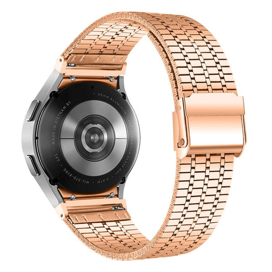 For Samsung Galaxy Watch7 44mm 40mm Watch Band 7-Beads Stainless Steel Wrist Strap - Rose Gold