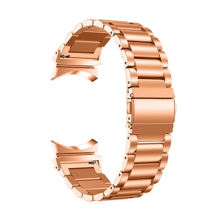 For Samsung Galaxy Watch7 44mm 40mm Stainless Steel Watch Band 3-Beads Wrist Strap - Rose Gold
