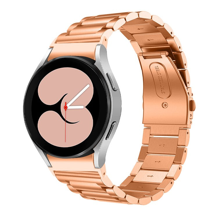 For Samsung Galaxy Watch7 44mm 40mm Stainless Steel Watch Band 3-Beads Wrist Strap - Rose Gold