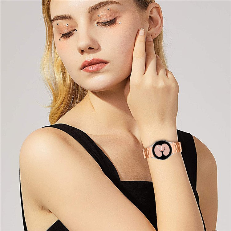 For Samsung Galaxy Watch7 44mm 40mm Stainless Steel Watch Band 3-Beads Wrist Strap - Rose Gold