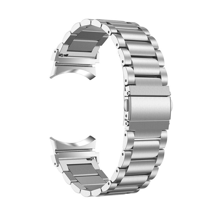 For Samsung Galaxy Watch7 44mm / 40mm Stainless Steel Band 3-Bead Smart Watch Strap with Connector, Silver