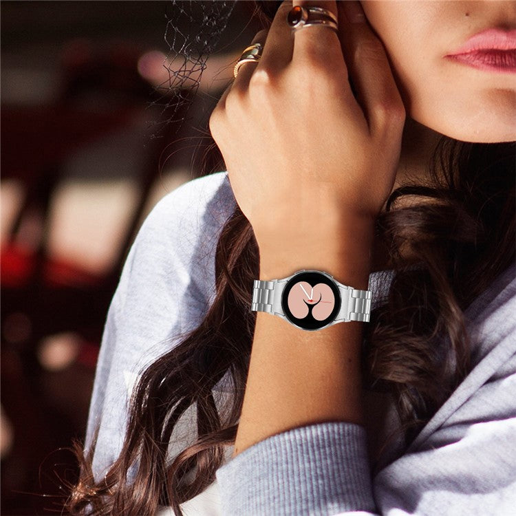 For Samsung Galaxy Watch7 44mm / 40mm Stainless Steel Band 3-Bead Smart Watch Strap with Connector, Silver