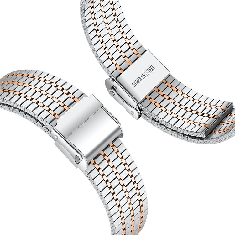 For Samsung Galaxy Watch Ultra 47mm Replacement Band with Connector 7-Bead Stainless Steel Smart Watch Strap - Silver+Rose Gold