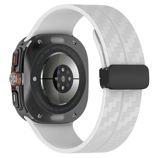For Samsung Galaxy Watch Ultra 47mm Silicone Watch Band Carbon Fiber Texture with Magnetic Buckle - Grey
