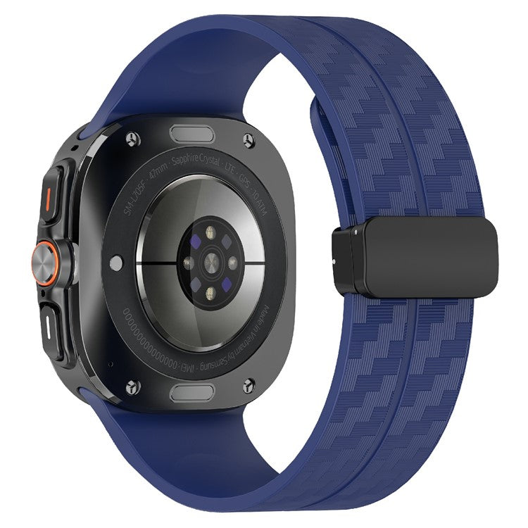 For Samsung Galaxy Watch Ultra 47mm Silicone Watch Band Carbon Fiber Texture with Magnetic Buckle - Midnight Blue